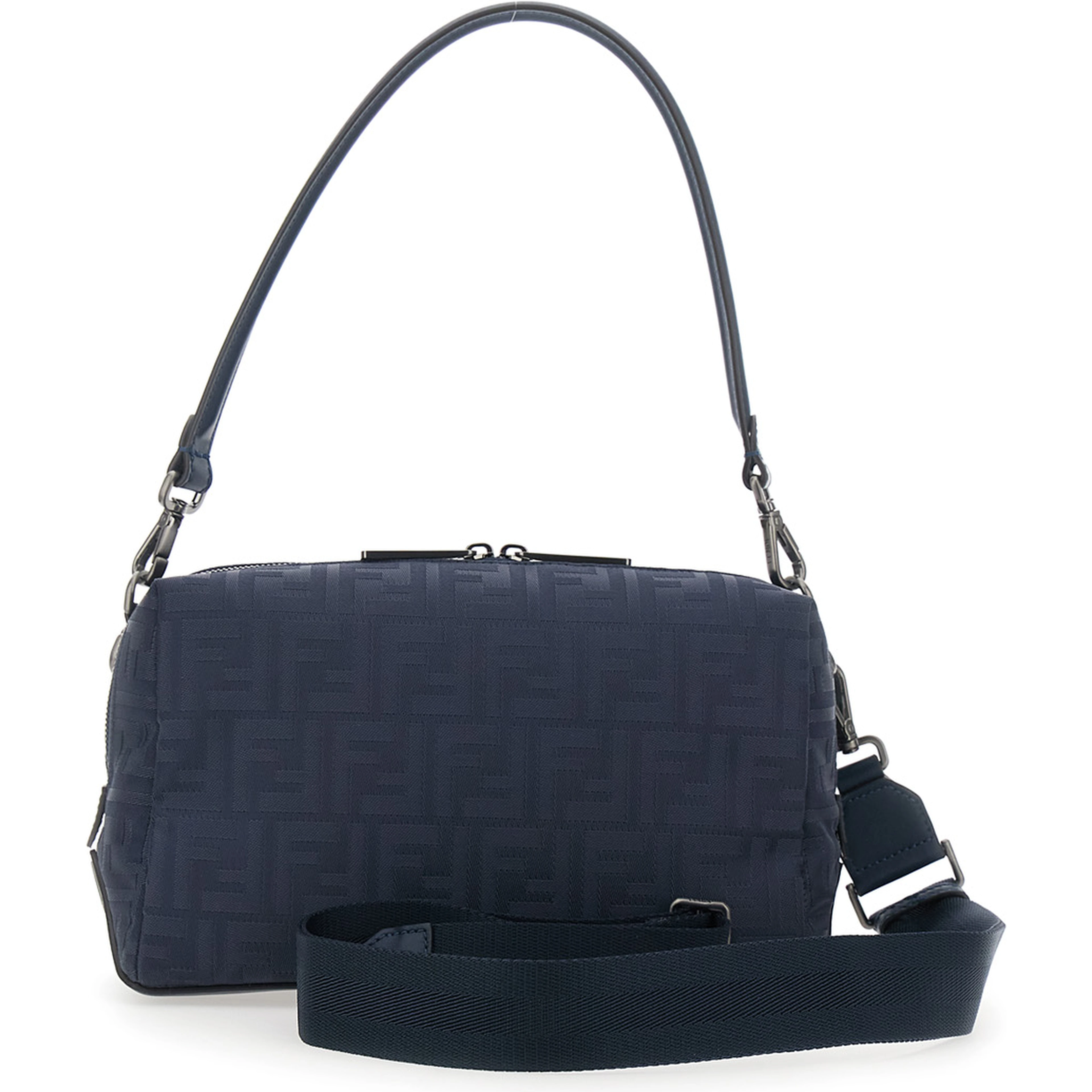 Lui Medium Blue Shoulder Bag with FF All-Over Motif in Tech Fabric Man