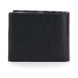 Black Wallet with Logo Plate on the Front In Leather For Men