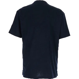 Blue Crew-neck T-shirt with raised collar and logo on the front in cotton man