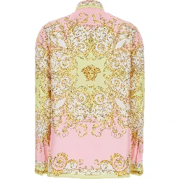 Shirt with Pointed Collar and All-Over Baroque Print in Multicolor Silk for Women