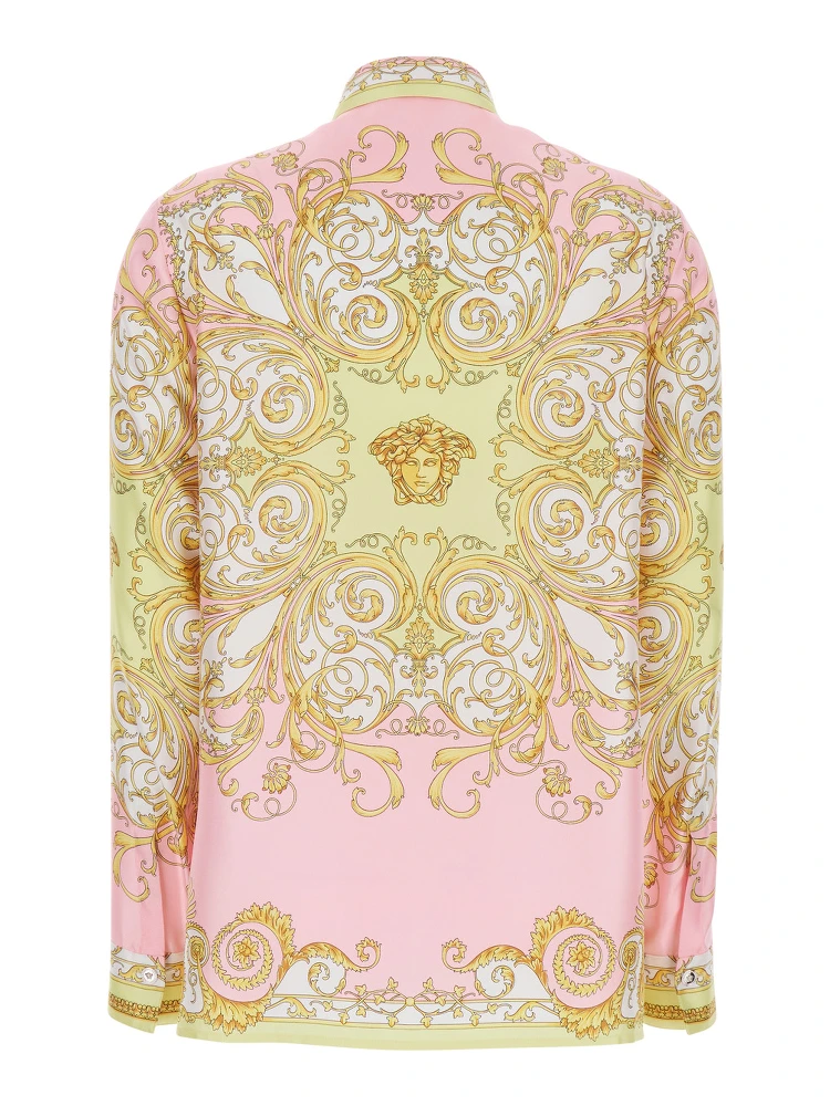 Shirt with Pointed Collar and All-Over Baroque Print in Multicolor Silk for Women alternative