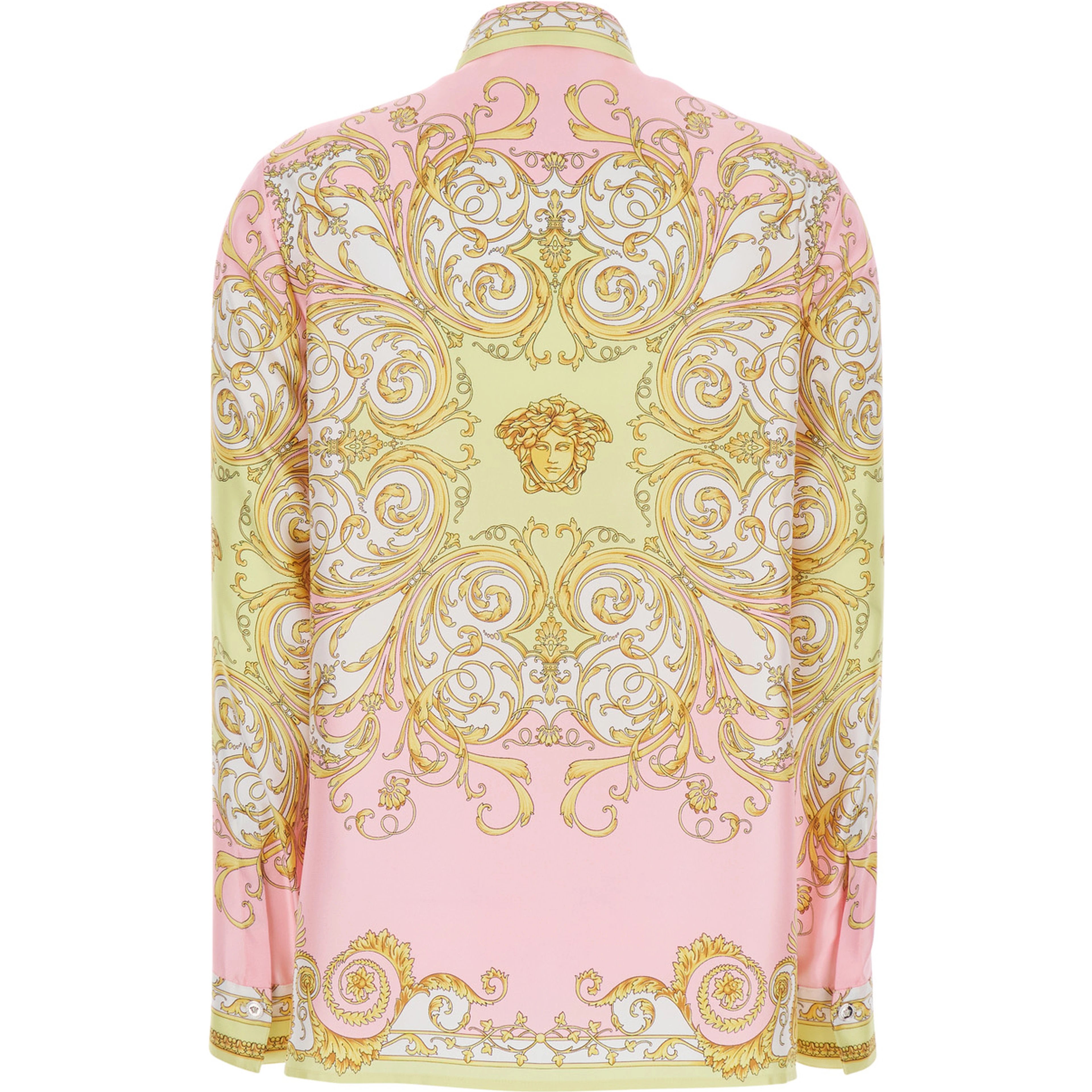 Shirt with Pointed Collar and All-Over Baroque Print in Multicolor Silk for Women
