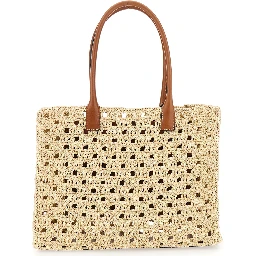 La Medusa Beige Tote bag with Medusa Logo Plate and Removable Logo Pendant in Raffia for Women