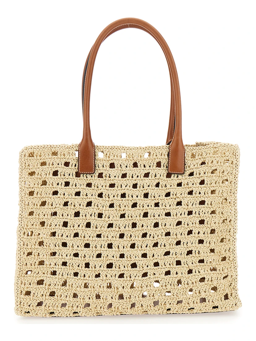 La Medusa Beige Tote bag with Medusa Logo Plate and Removable Logo Pendant in Raffia for Women
