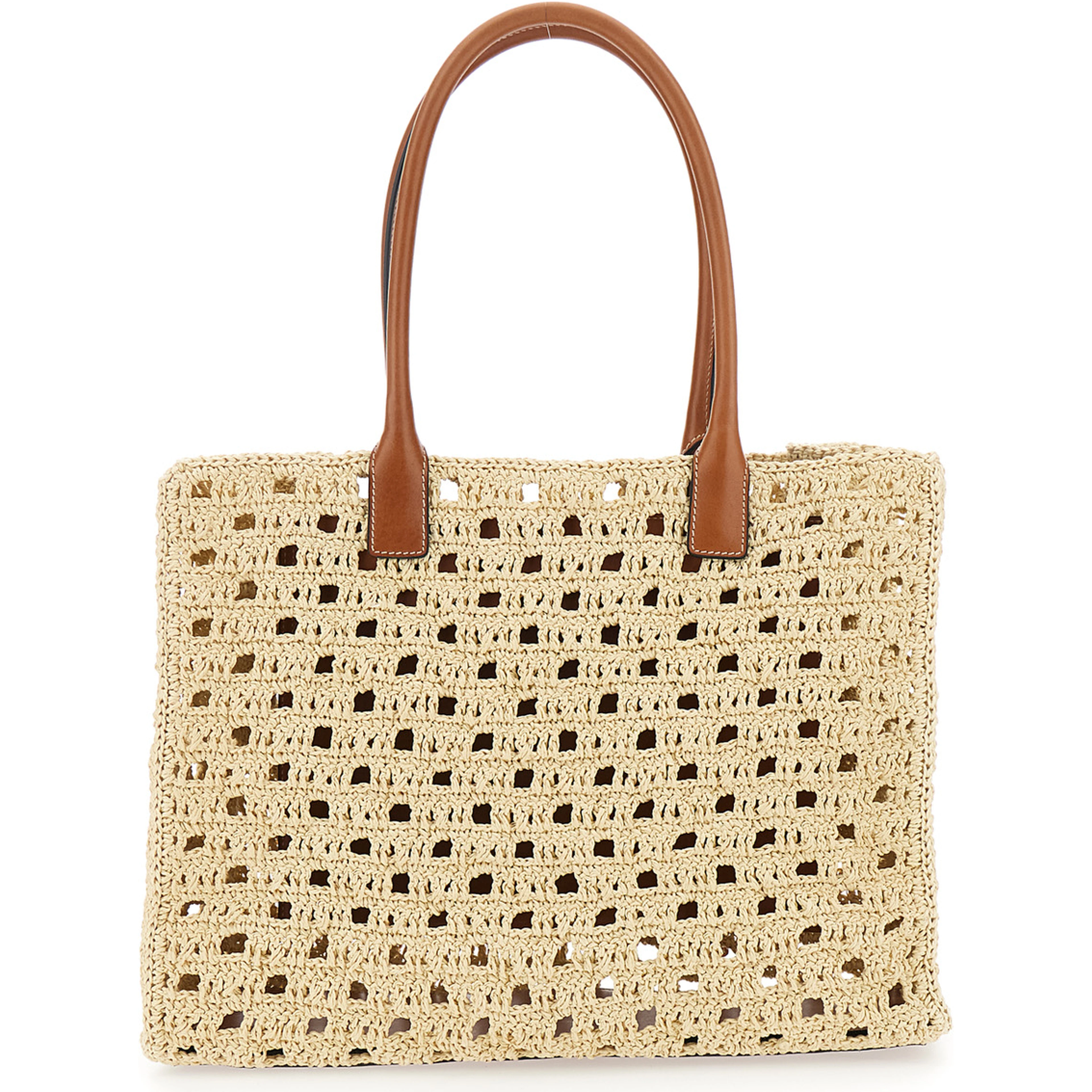 La Medusa Beige Tote bag with Medusa Logo Plate and Removable Logo Pendant in Raffia for Women