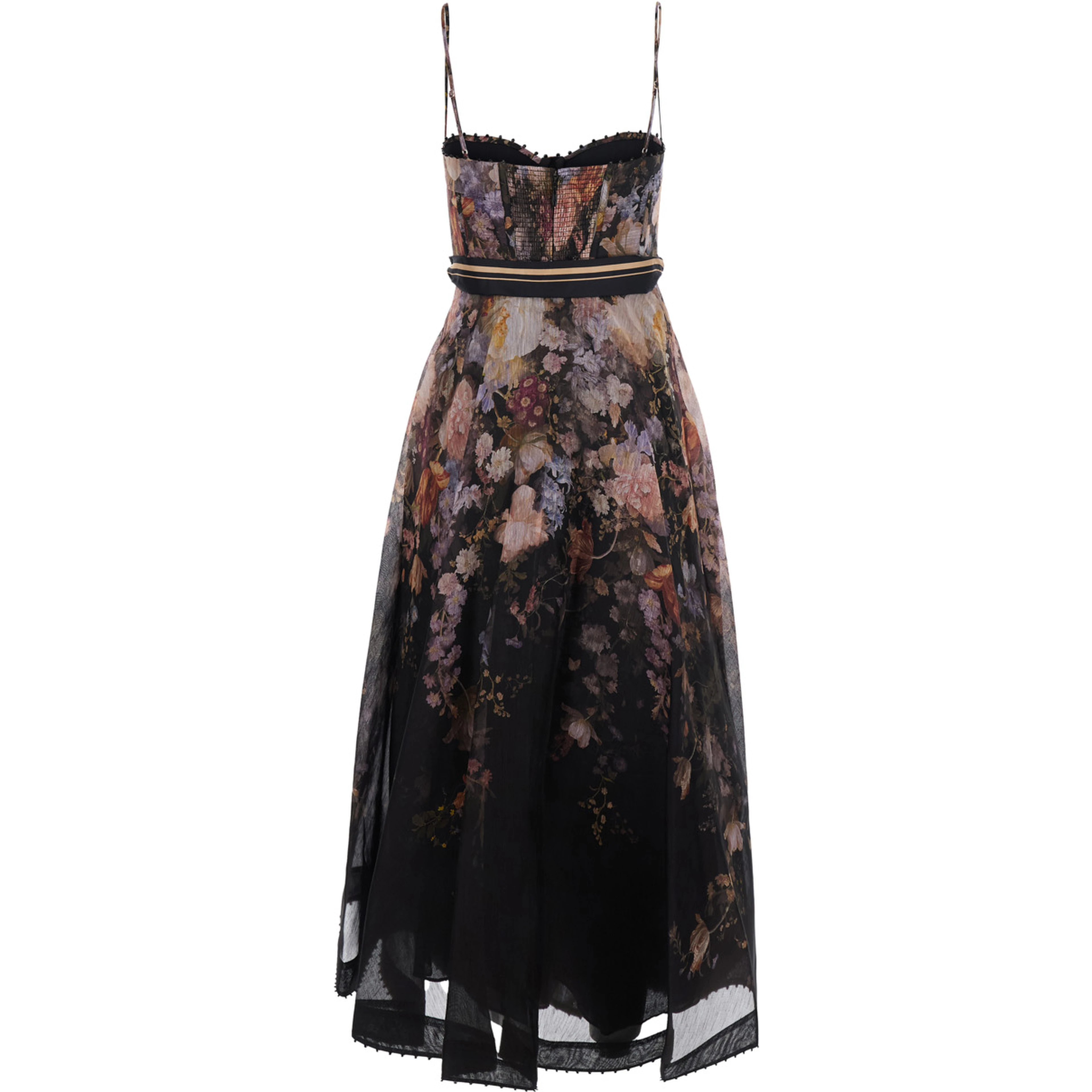 Valiant black Dress with Spaghetti straps and all-over floral print in linen and silk blend for women