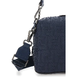 Lui Medium Blue Shoulder Bag with FF All-Over Motif in Tech Fabric Man