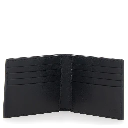 Black Wallet with Logo Plate on the Front In Leather For Men
