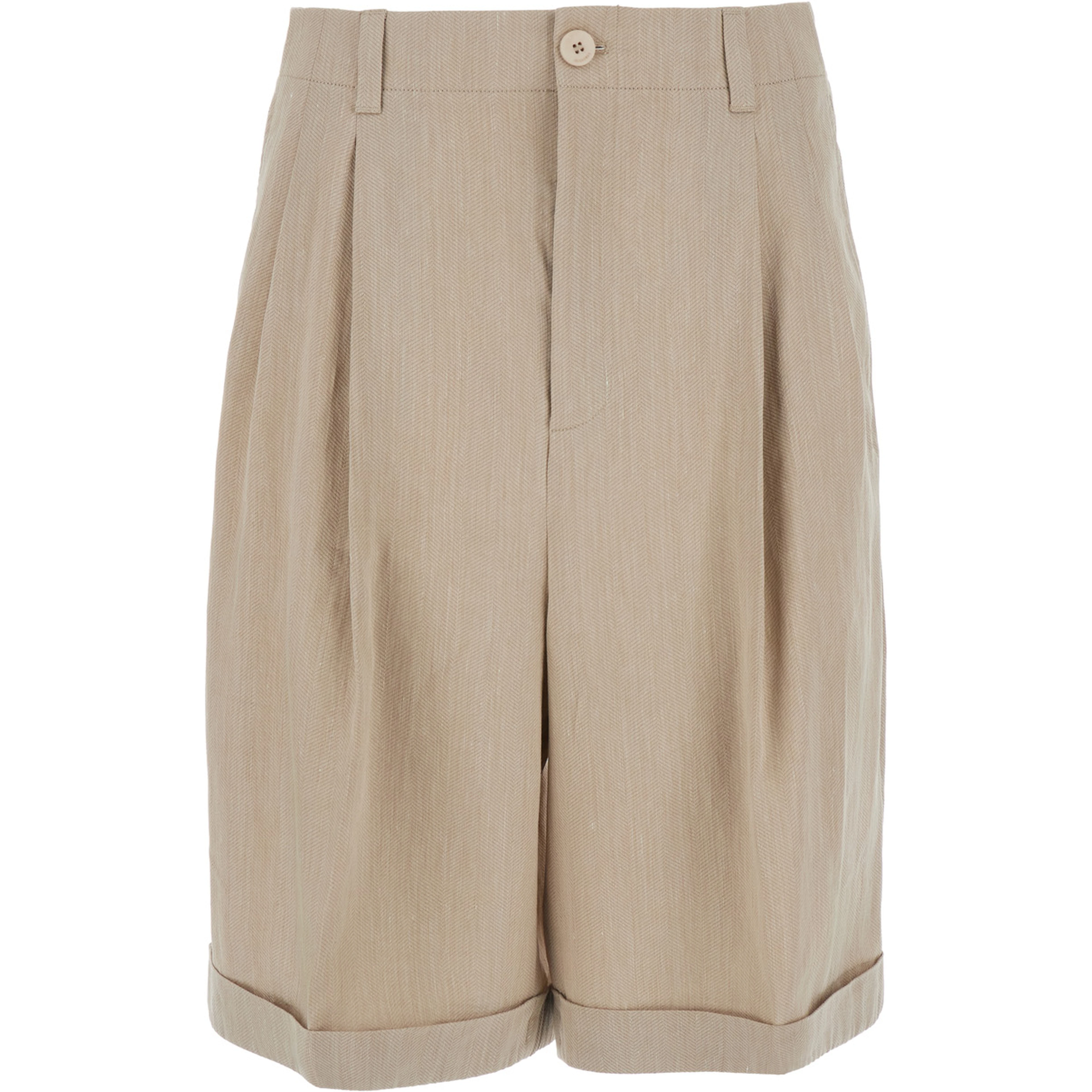 Le Short Pastro Beige Shorts with Turn-Up Hem in Linen Blend for Men