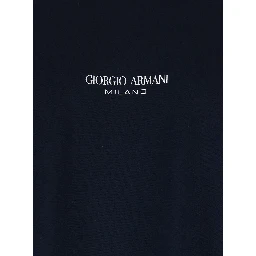 Blue Crew-neck T-shirt with raised collar and logo on the front in cotton man