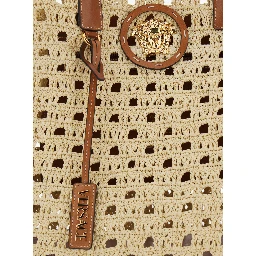 La Medusa Beige Tote bag with Medusa Logo Plate and Removable Logo Pendant in Raffia for Women