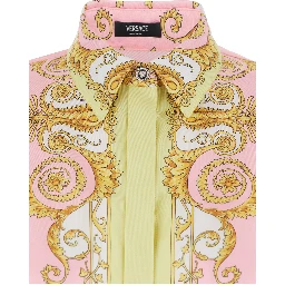 Shirt with Pointed Collar and All-Over Baroque Print in Multicolor Silk for Women