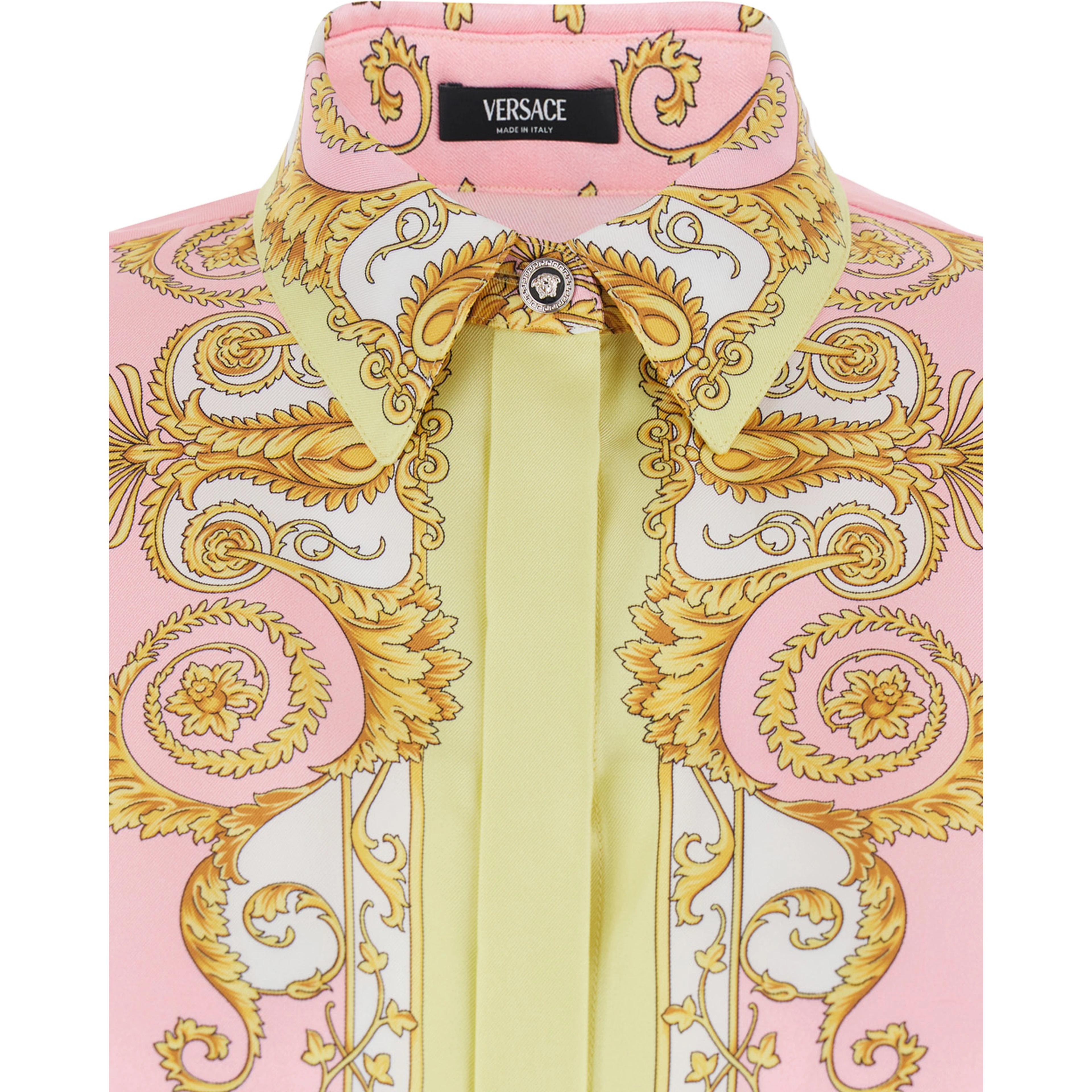 Shirt with Pointed Collar and All-Over Baroque Print in Multicolor Silk for Women