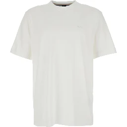 White T-Shirt with Logo Lettering Embroidery on the Front in Cotton for Men