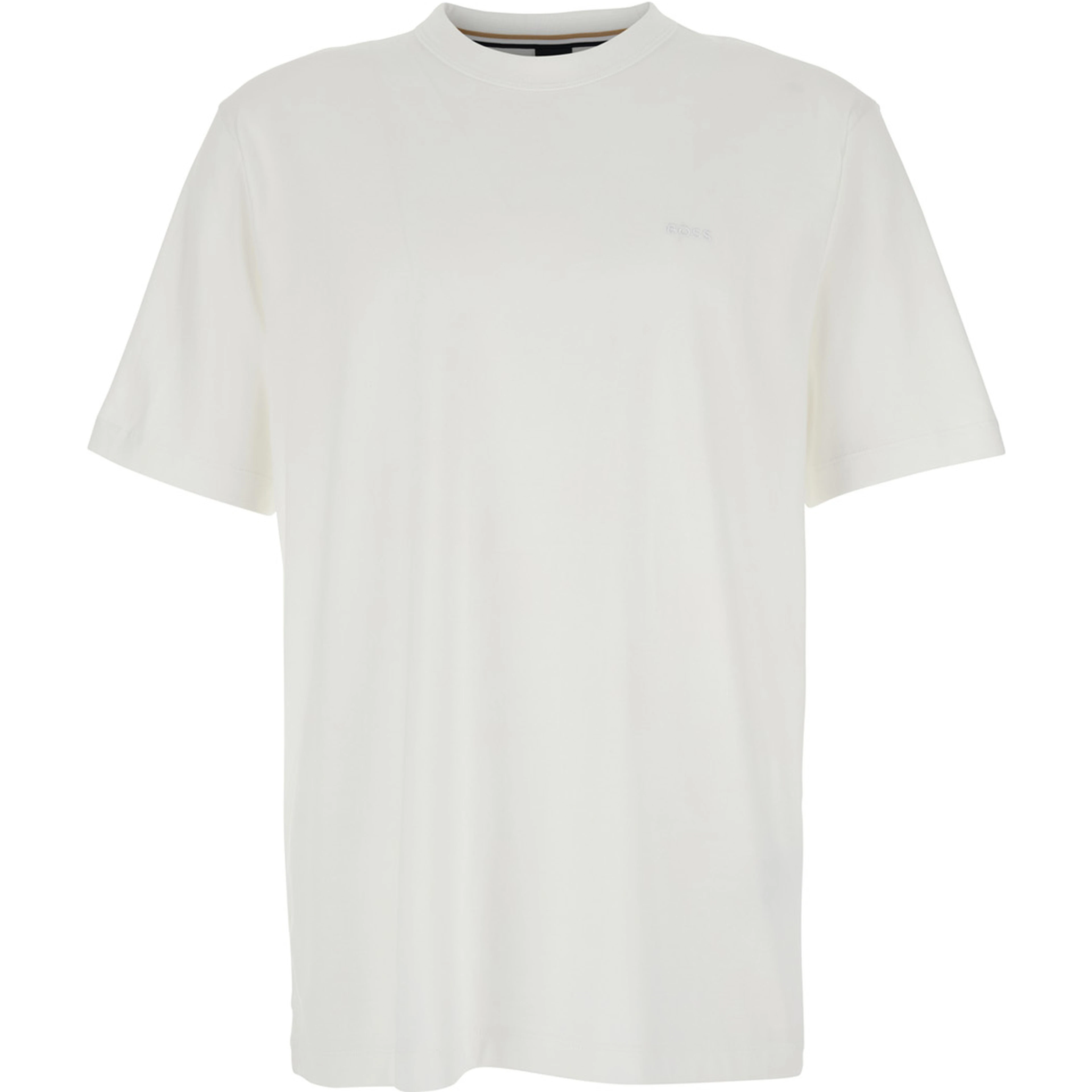 White T-Shirt with Logo Lettering Embroidery on the Front in Cotton for Men