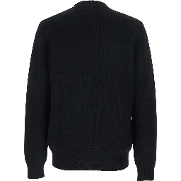Black Crewneck Sweater with FF Embroidery on the Front in Wool for Men