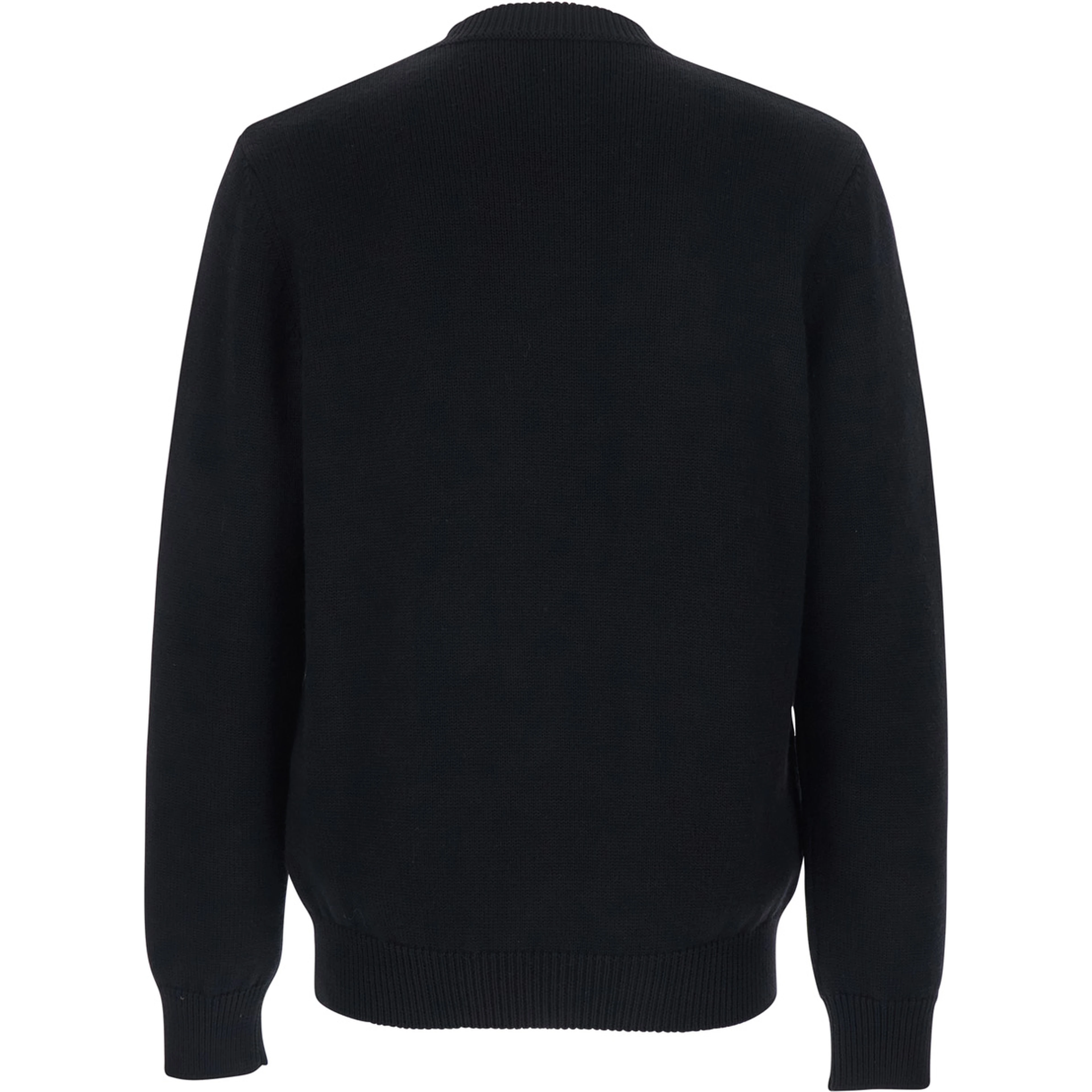 Black Crewneck Sweater with FF Embroidery on the Front in Wool for Men