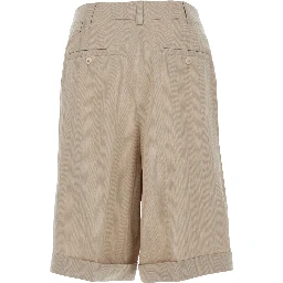 Le Short Pastro Beige Shorts with Turn-Up Hem in Linen Blend for Men