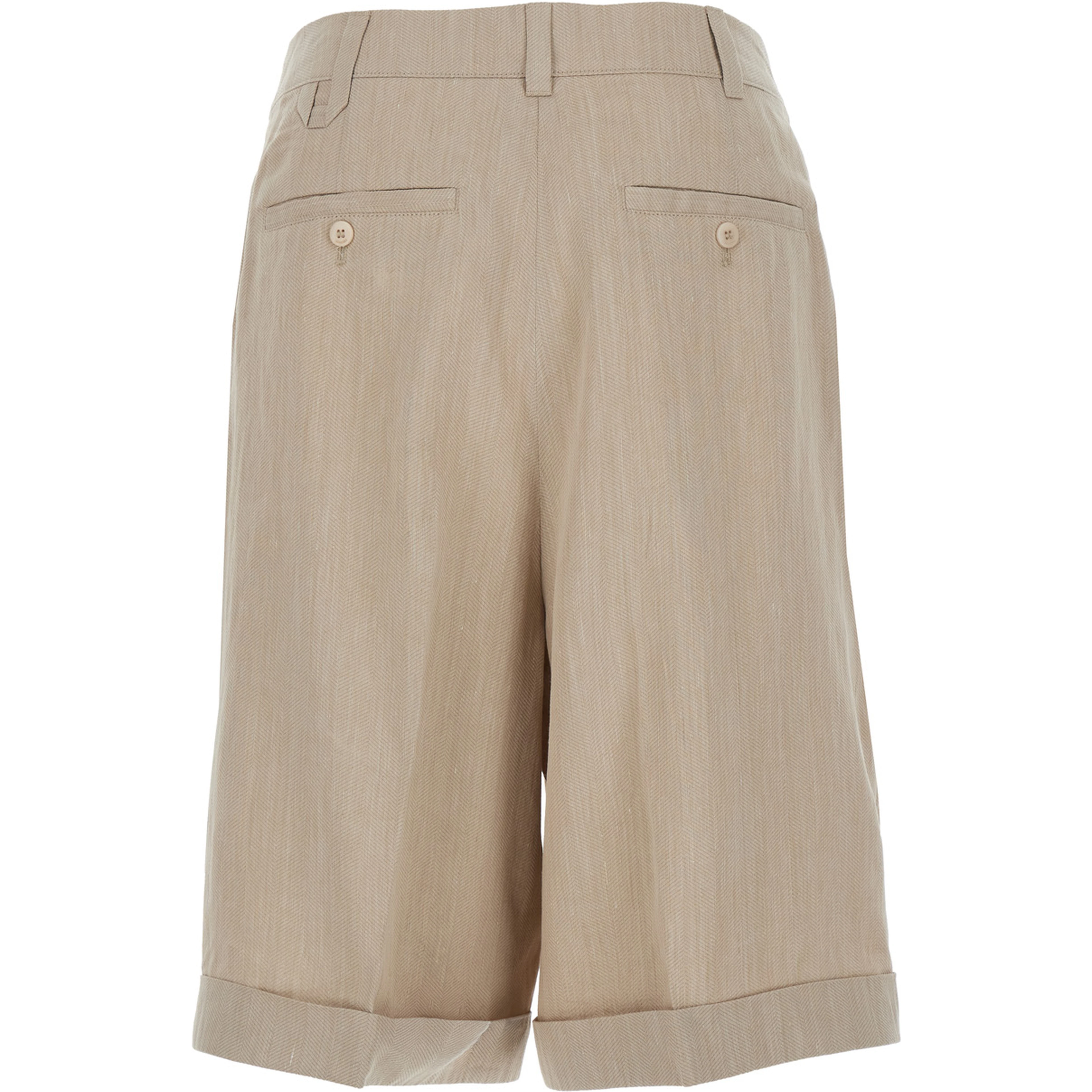 Le Short Pastro Beige Shorts with Turn-Up Hem in Linen Blend for Men