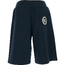 Blue Bermuda Shorts with Elastic Waist and Logo on the Back for Men