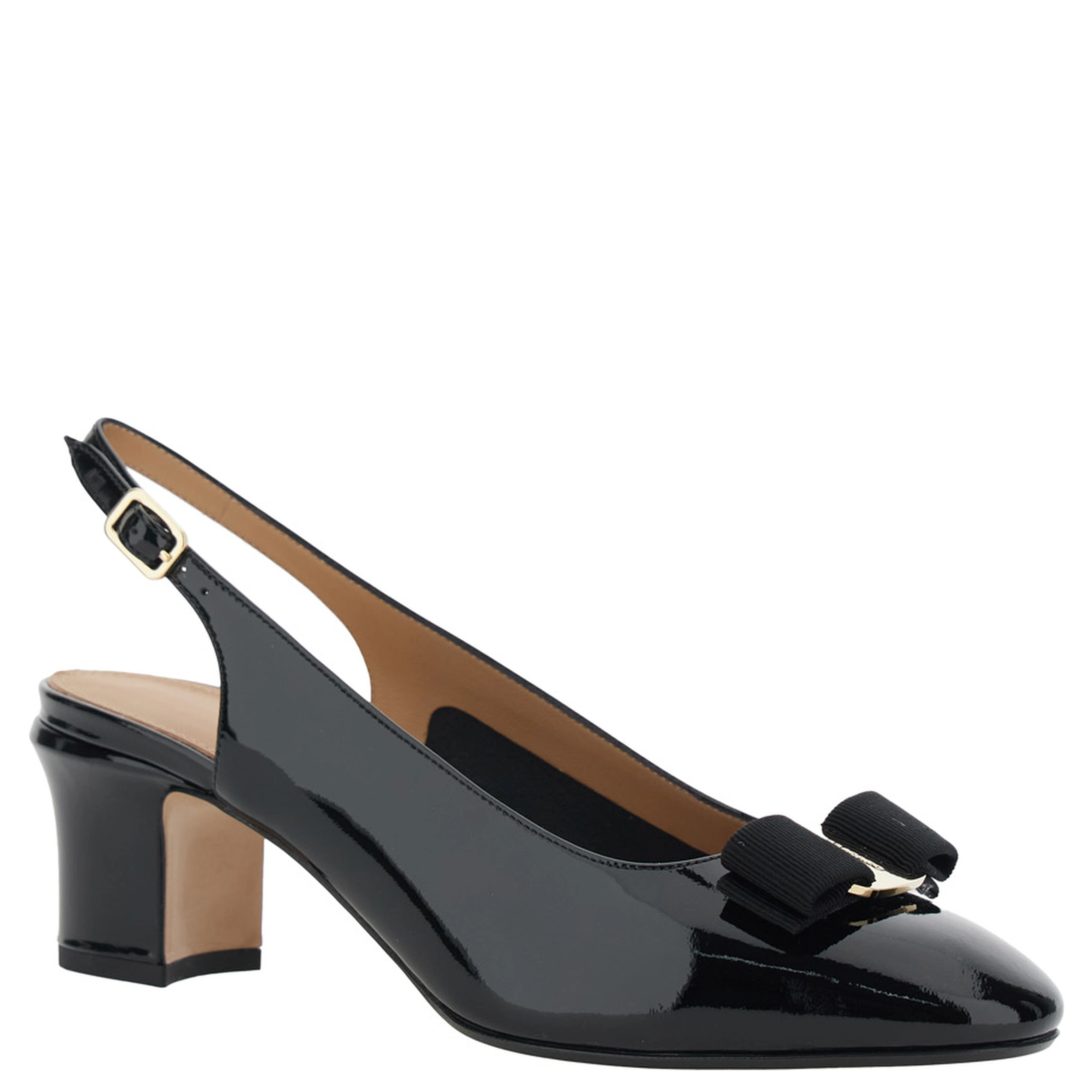 Vetty Black Pumps with Logo Plate on the Front and Low Block Heel in Leather Woman