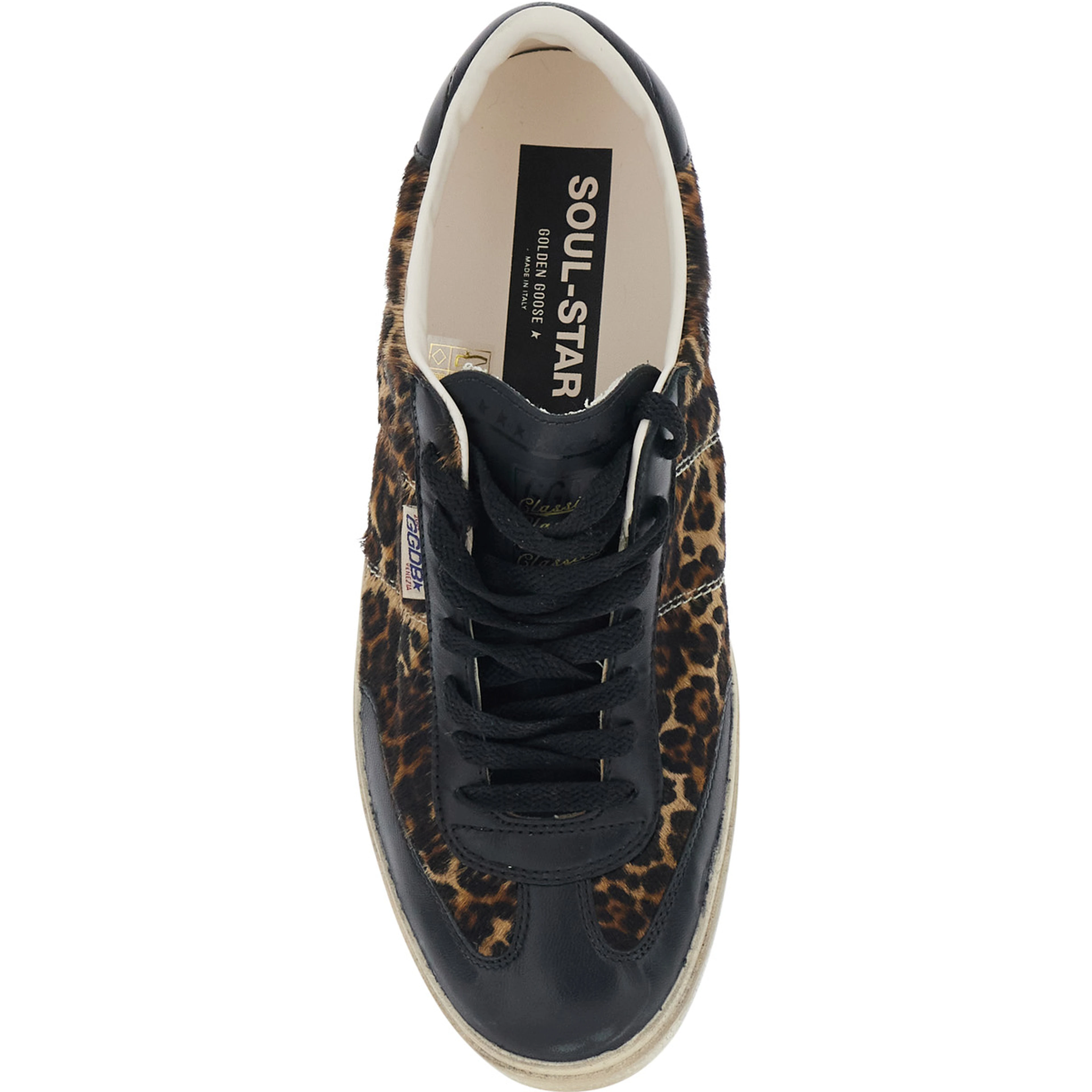 Soul-Star Brown Sneaker Low Top with Logo Patch on the Tongue and Leopard Motif In Leather Men