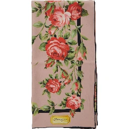 Multicolor Square Silk Scarf with Logo on the Front and  Floral All-Over Motif for Women