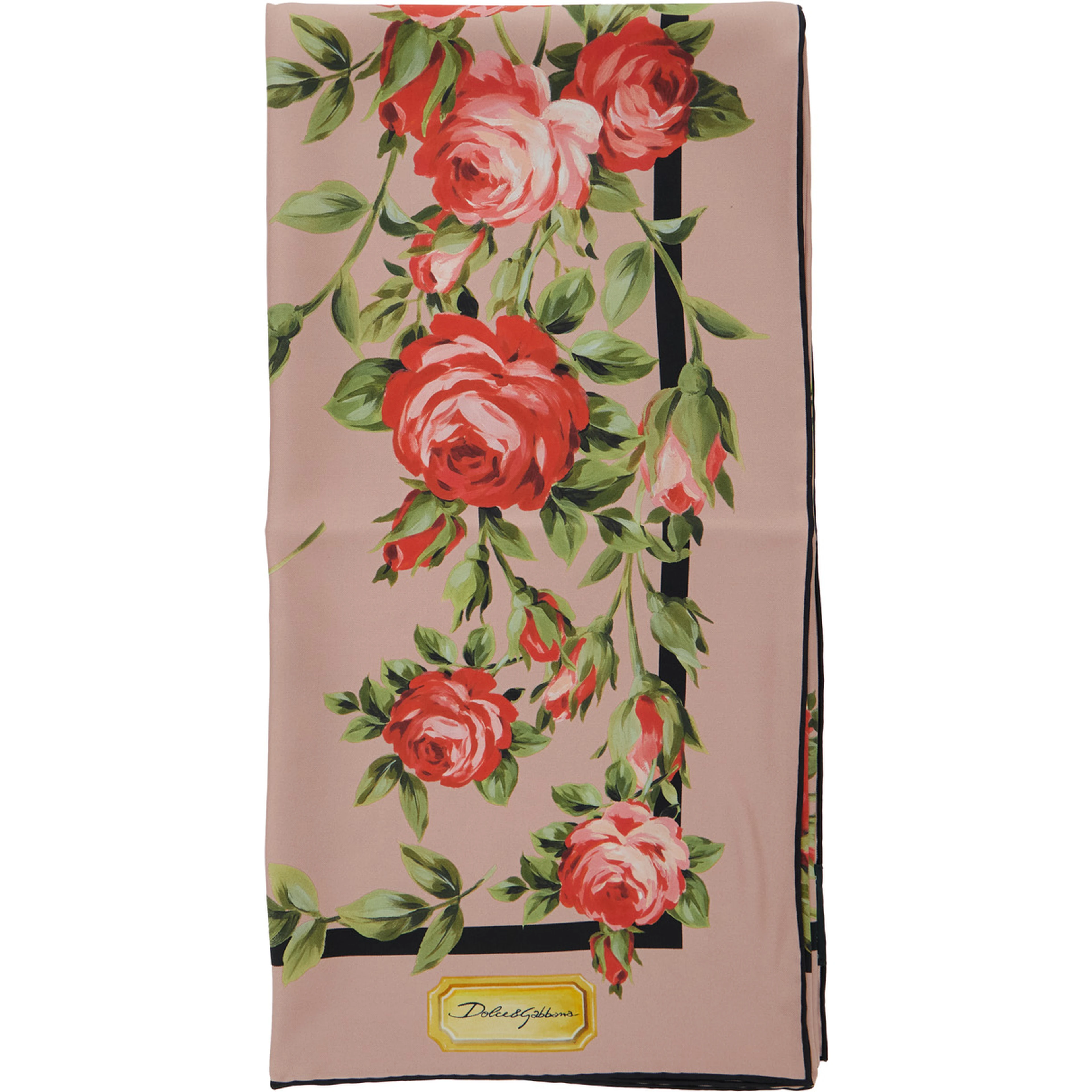 Multicolor Square Silk Scarf with Logo on the Front and  Floral All-Over Motif for Women