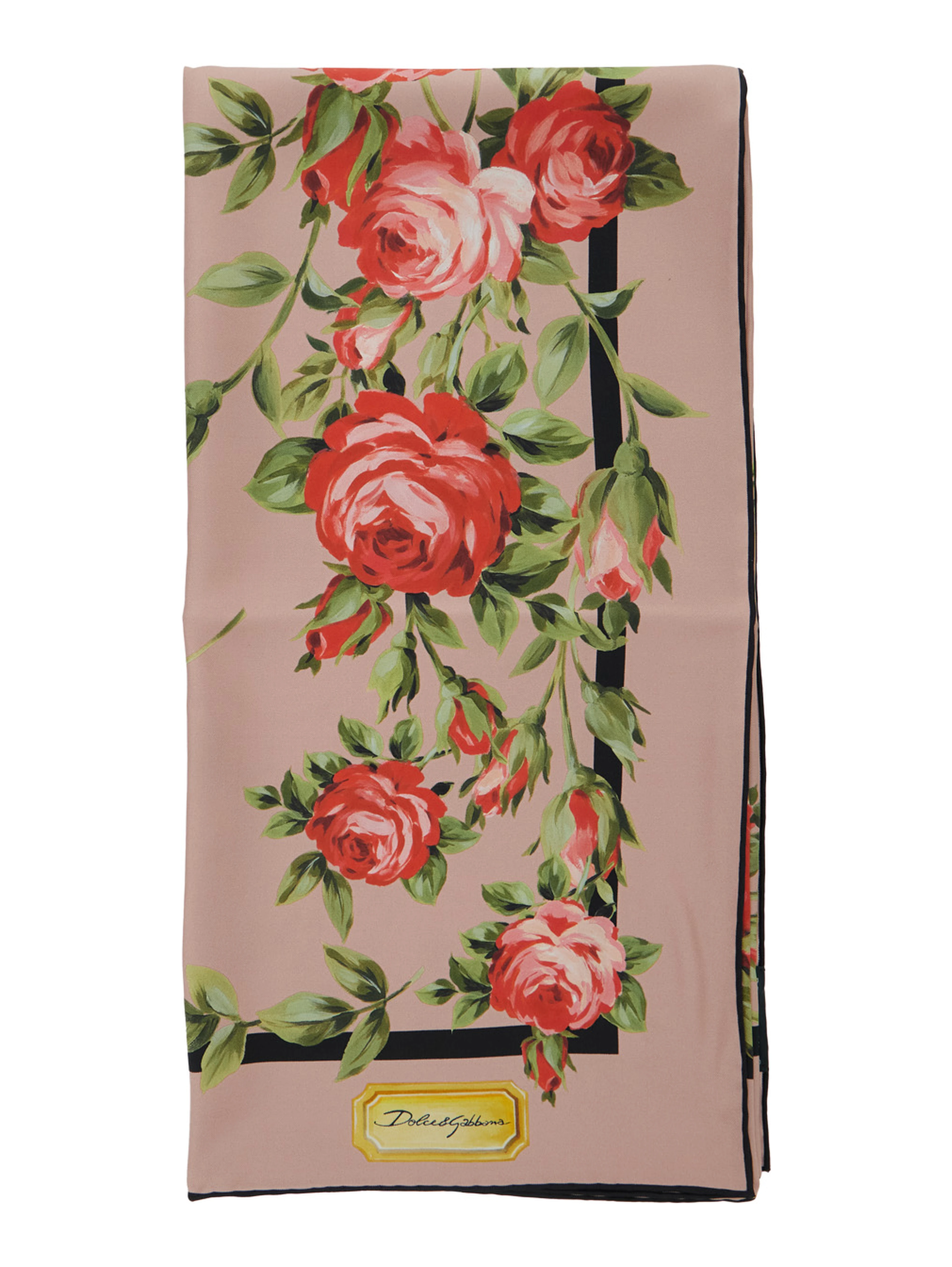 Multicolor Square Silk Scarf with Logo on the Front and Floral All-Over Motif for Women
