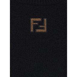 Black Crewneck Sweater with FF Embroidery on the Front in Wool for Men