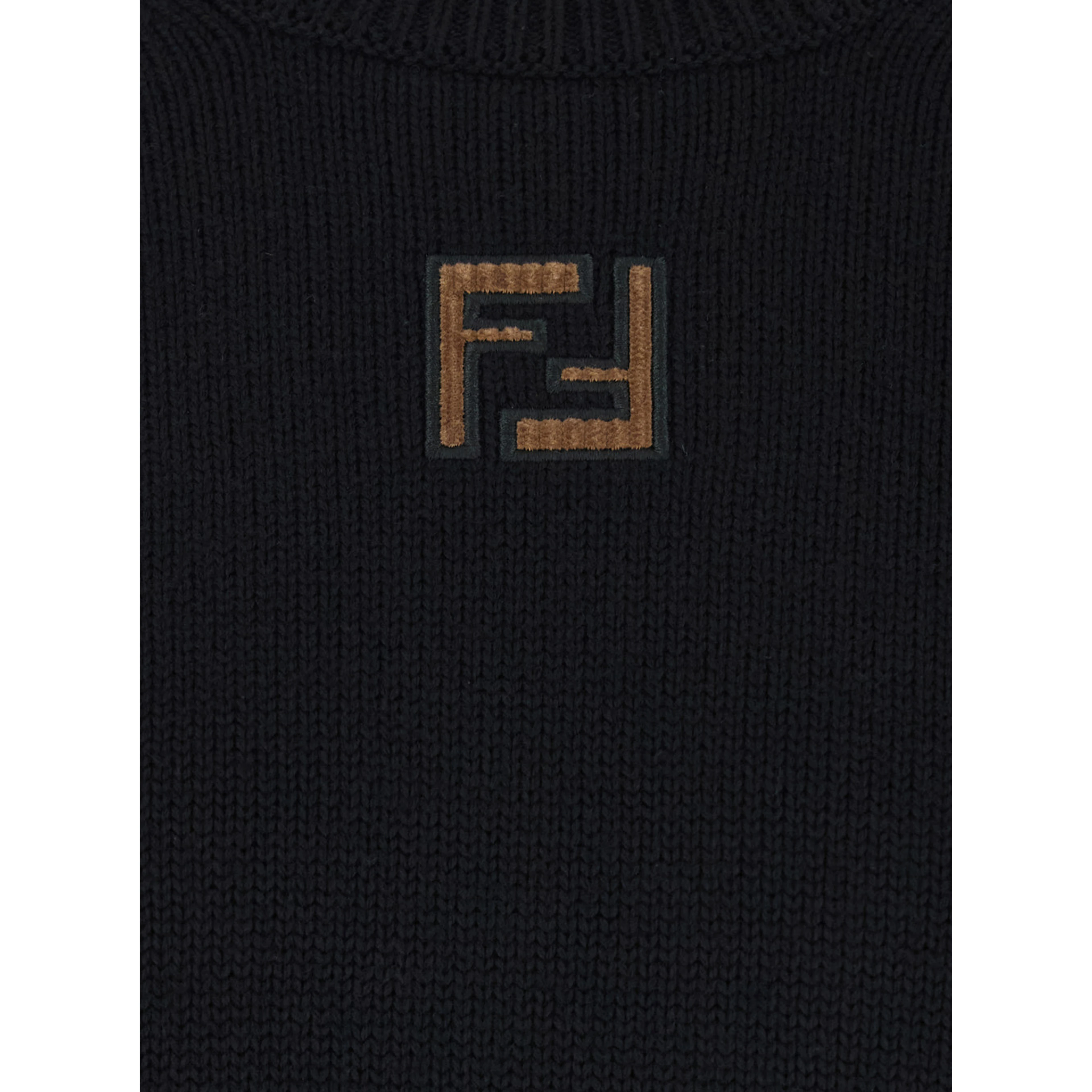 Black Crewneck Sweater with FF Embroidery on the Front in Wool for Men