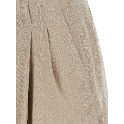 Le Short Pastro Beige Shorts with Turn-Up Hem in Linen Blend for Men