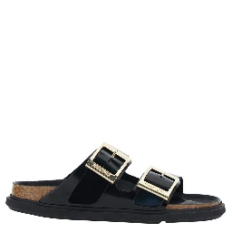 Black Arizona Sandals with Rounded Toe and Buckle Closure in Leather for Women