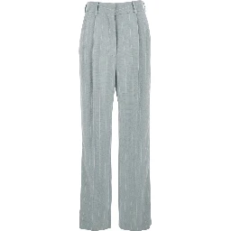Light blue trousers with striped motif in viscose woman