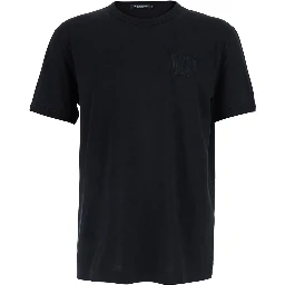 Black Crew neck T-Shirt with Logo on the Front in Cotton for Men