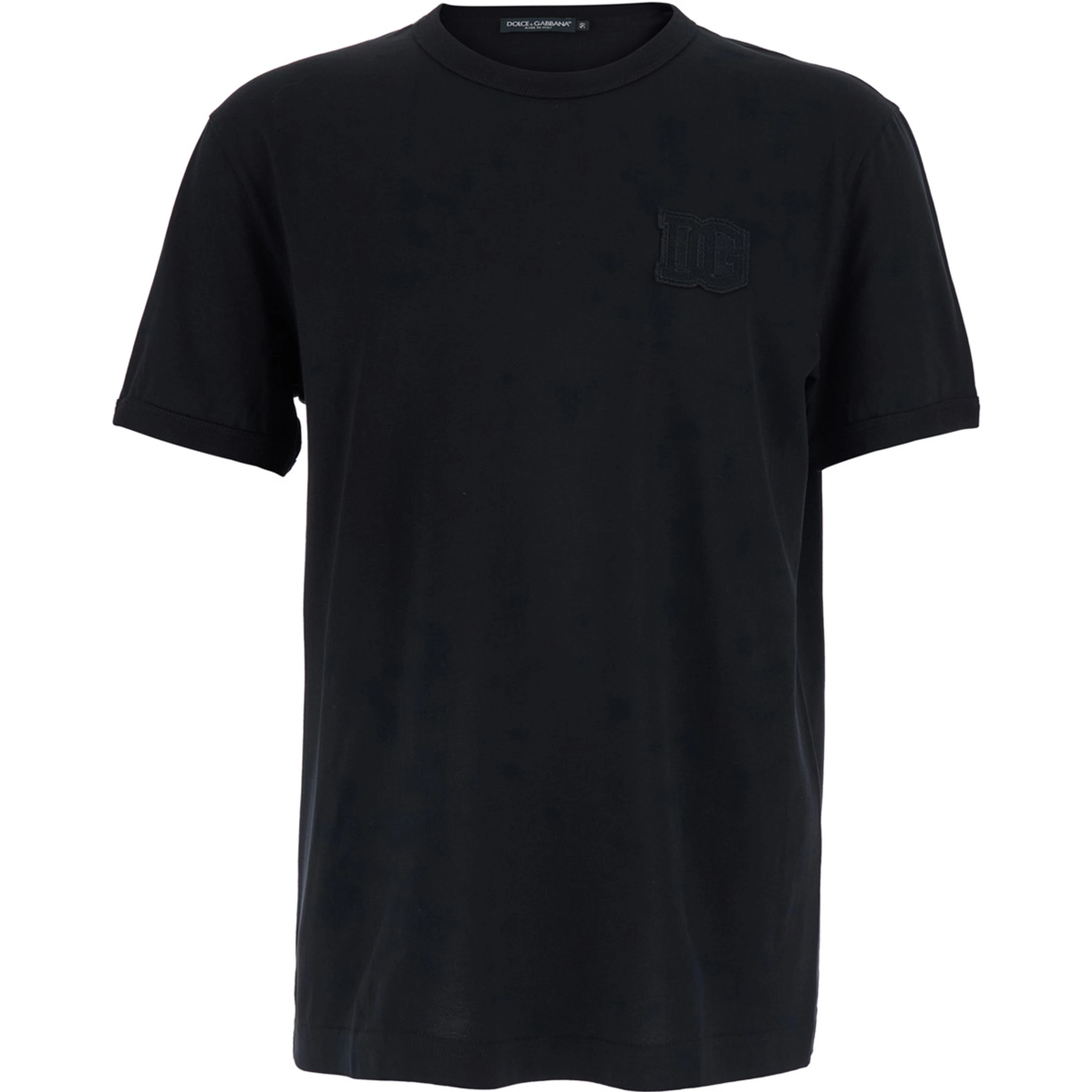 Black Crew neck T-Shirt with Logo on the Front in Cotton for Men
