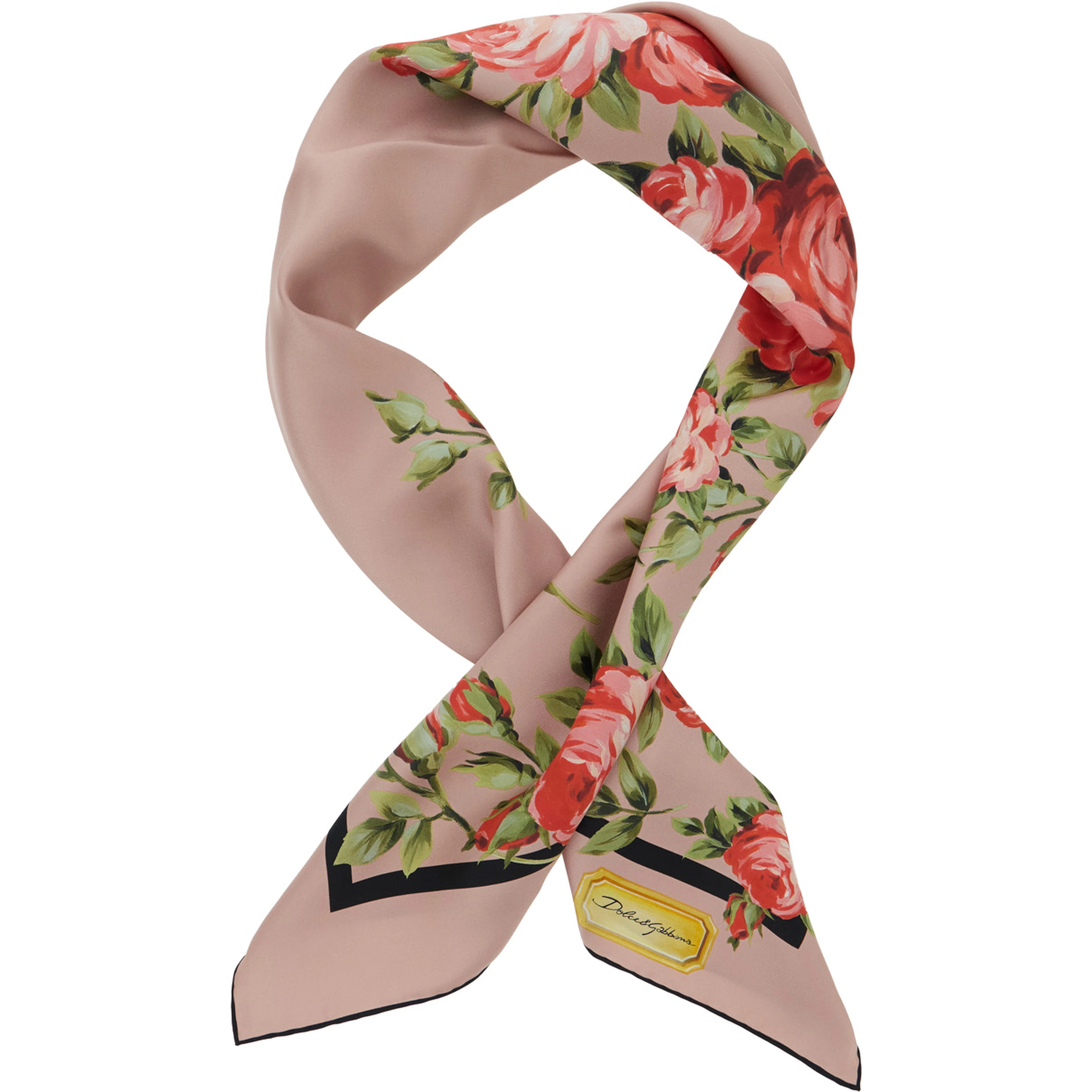 Multicolor Square Silk Scarf with Logo on the Front and  Floral All-Over Motif for Women