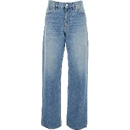 Blue Five-Pocket Jeans with Logo Patch on the Back in Denim for Women