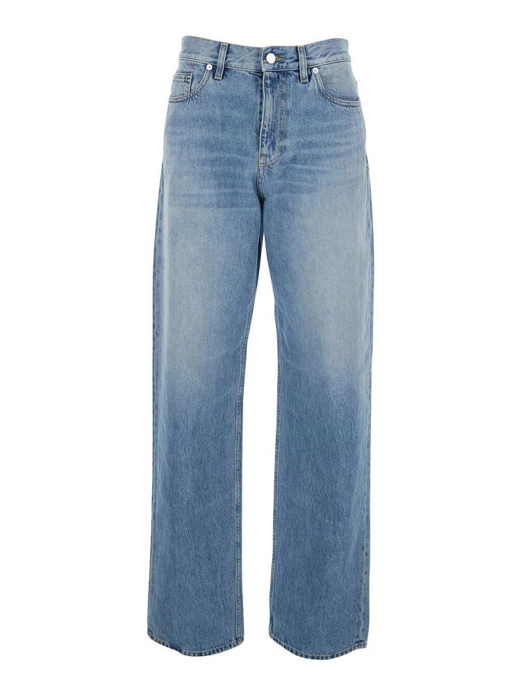 Blue Five-Pocket Jeans with Logo Patch on the Back in Denim for Women