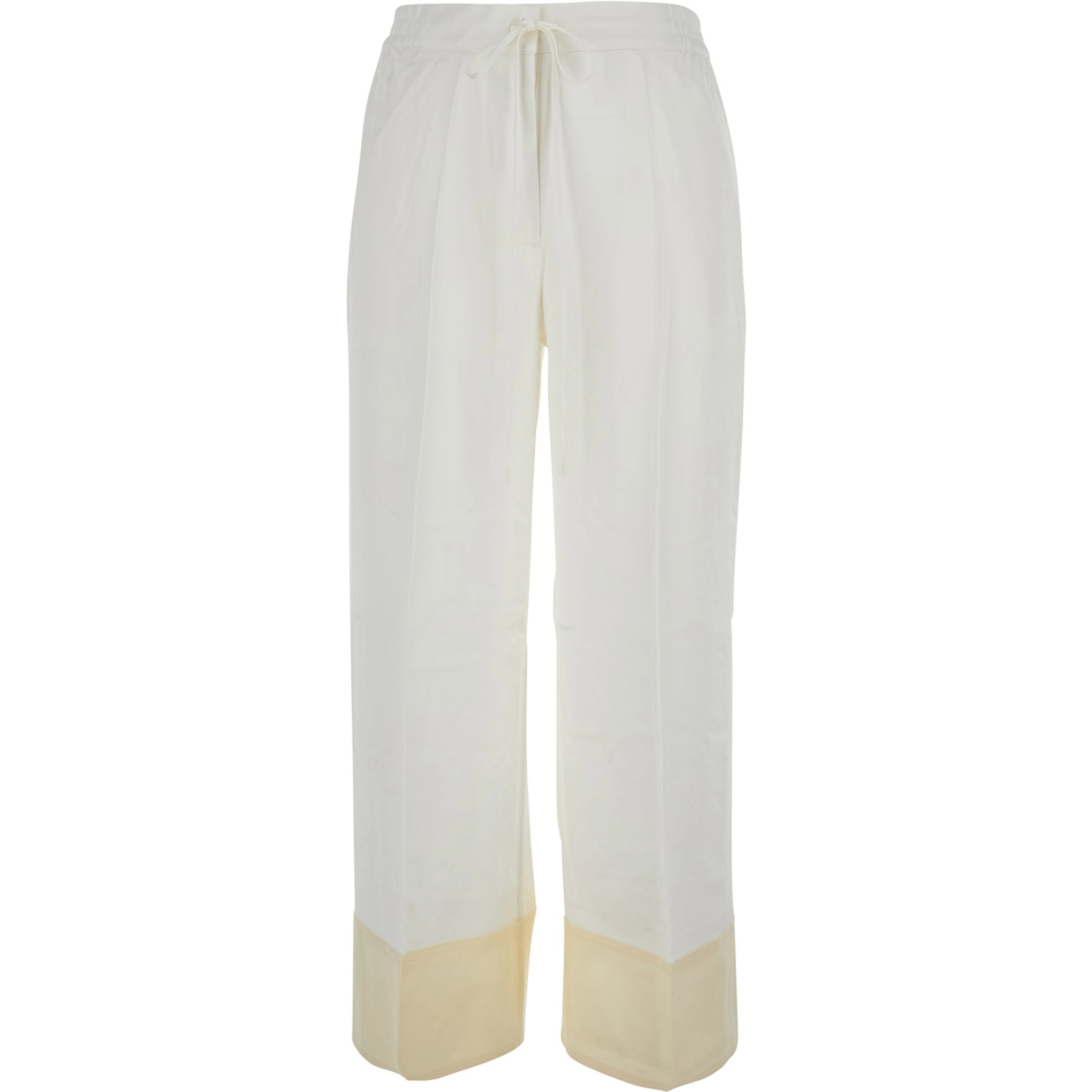 white Pants with elasticated waist and drawstring in silk women