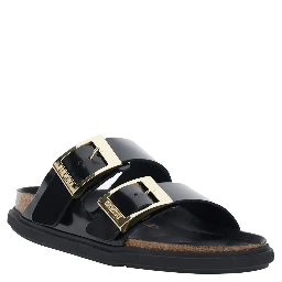Black Arizona Sandals with Rounded Toe and Buckle Closure in Leather for Women
