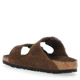 Arizona Brown Sandals with Rounded Toe and Buckle Closure in Suede for Women