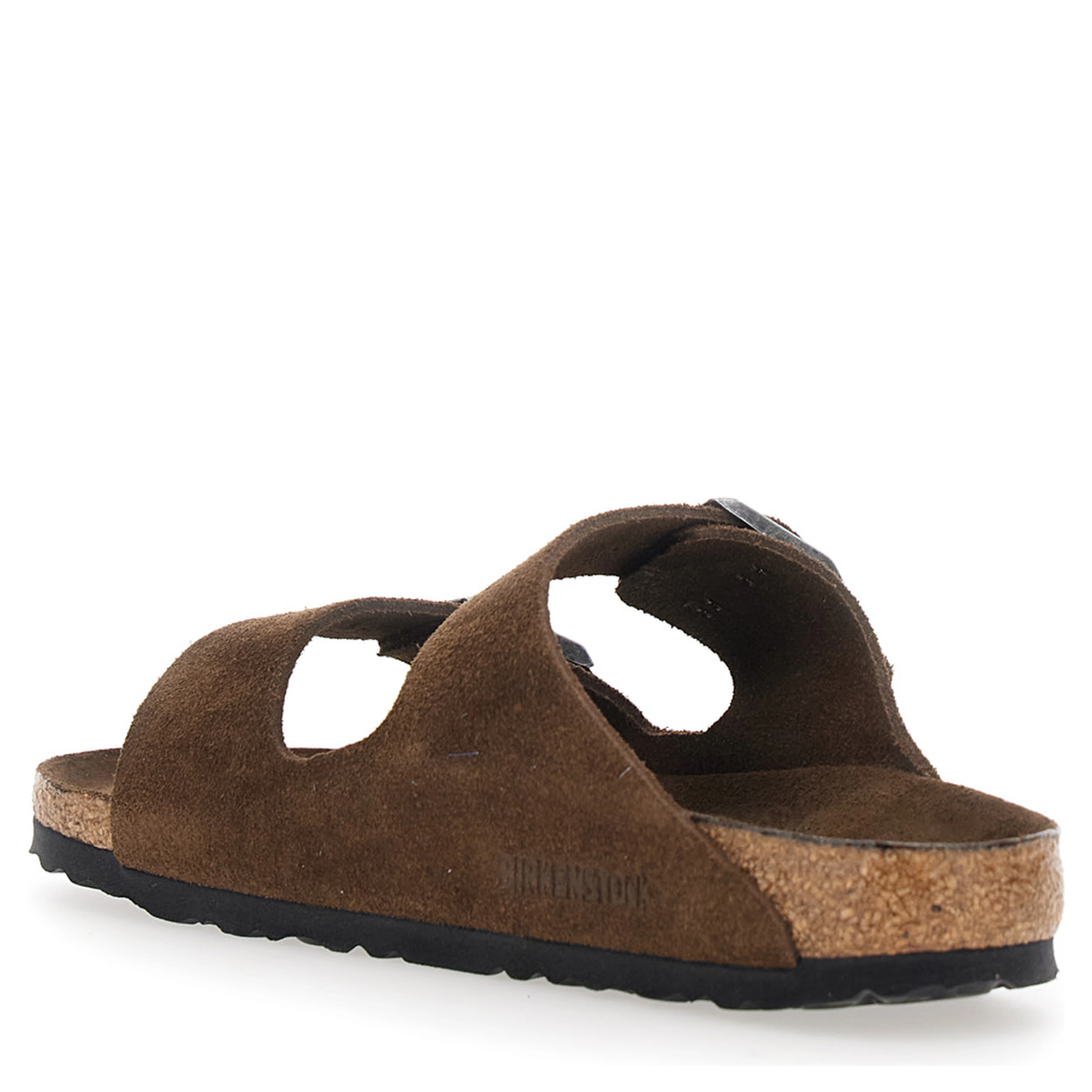 Arizona Brown Sandals with Rounded Toe and Buckle Closure in Suede for Women