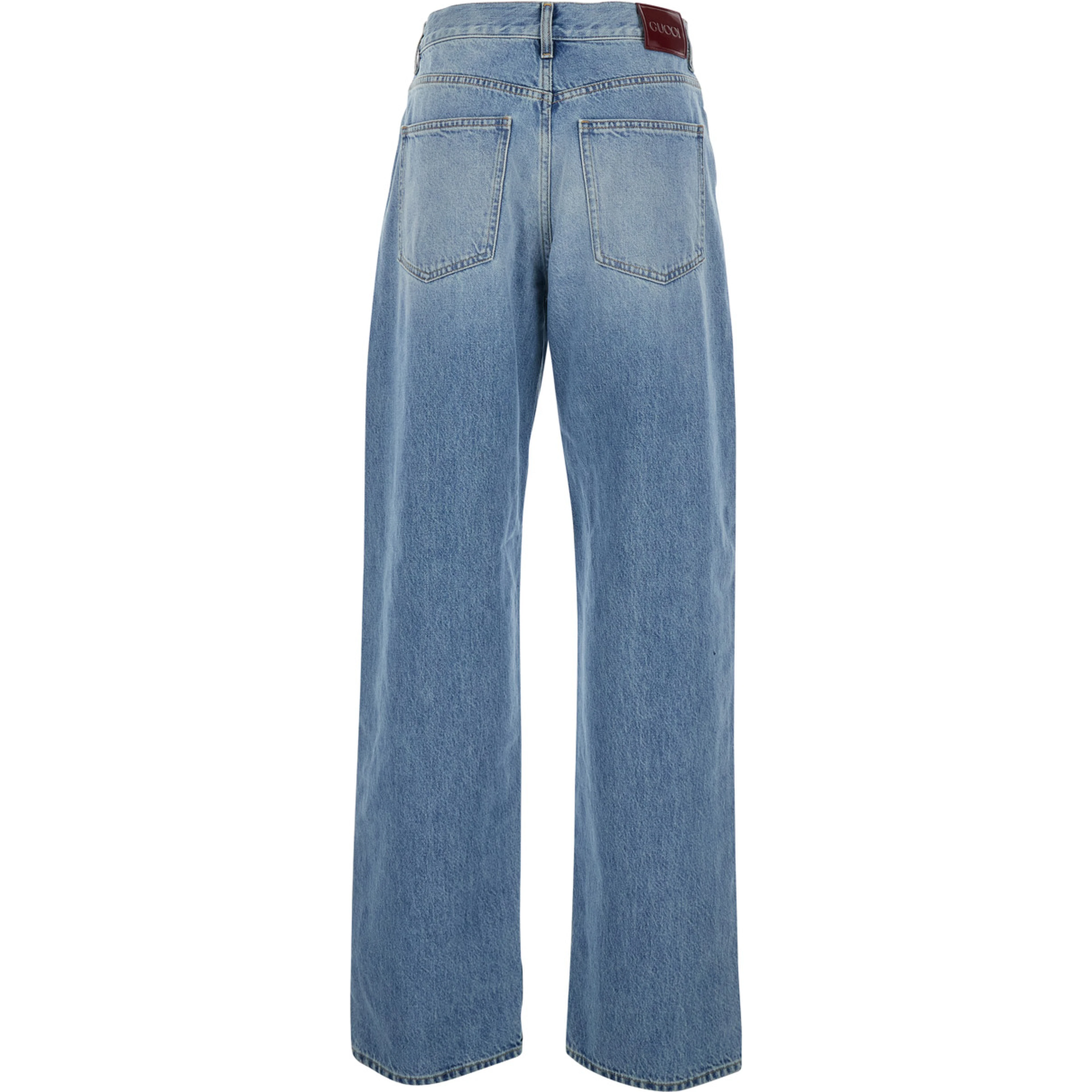Blue Five-Pocket Jeans with Logo Patch on the Back in Denim for Women