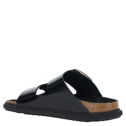 Black Arizona Sandals with Rounded Toe and Buckle Closure in Leather for Women