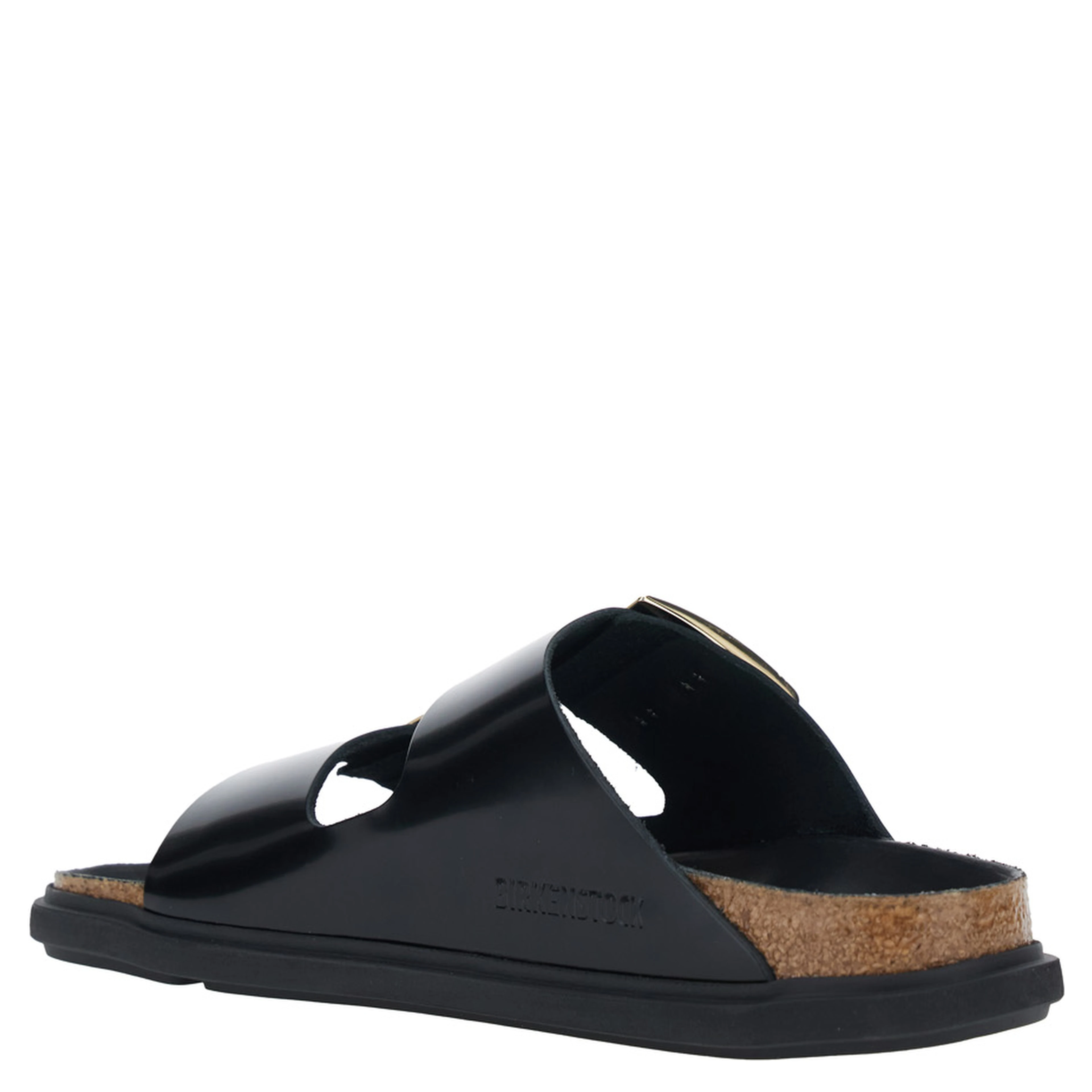 Black Arizona Sandals with Rounded Toe and Buckle Closure in Leather for Women