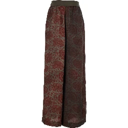 Pansy Red Pants with Elastic Waist and All-Over Print in Cupro and Viscose Blend Women