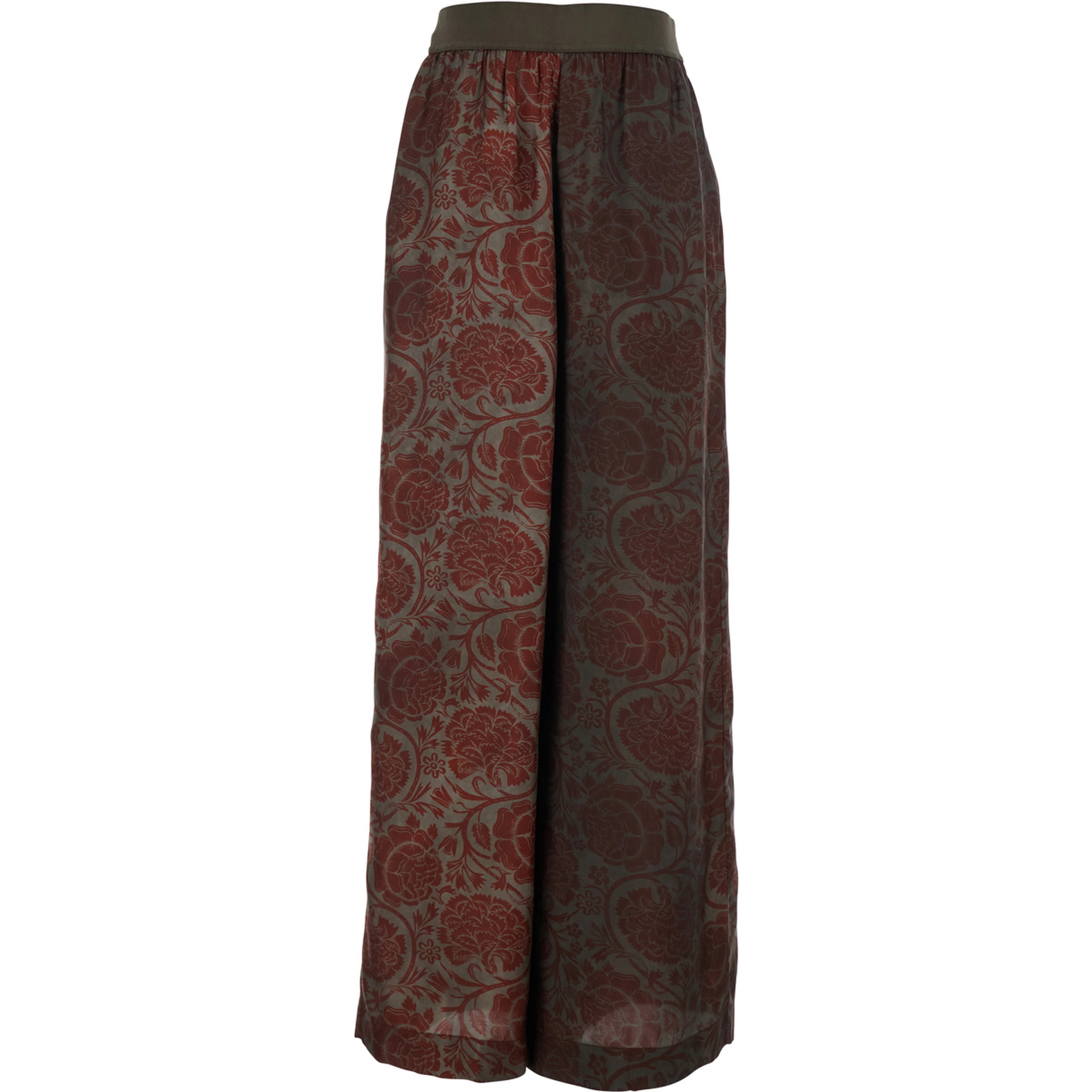 Pansy Red Pants with Elastic Waist and All-Over Print in Cupro and Viscose Blend Women