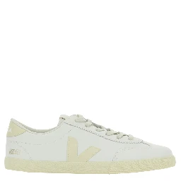 Volley White Low Top Sneakers with Embossed Logo on the Side and Logo Lettering on the Rear in Leather Unisex