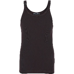 Brown Ribbed Crew Neck Top in Cotton for Men